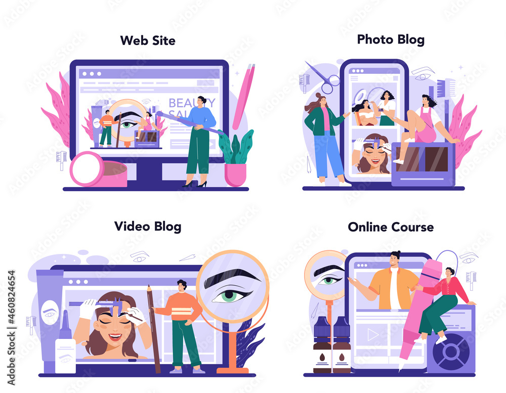 Eyebrow master online service or platform set. Master making perfect eyebrows Eyebrow master online service or platform set. Master making perfect eyebrows