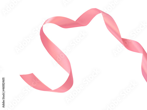curled pink ribbon isolated on white background close up for greeting card saint valentines day mothers day.