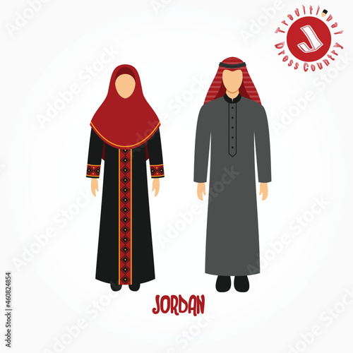 Set of alphabet "J" cartoon characters in traditional clothes