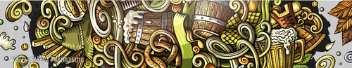 Beer Fest hand drawn doodle banner. Cartoon detailed flyer.