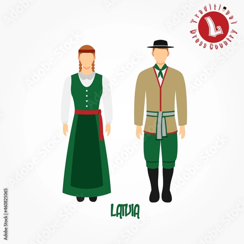 Set of alphabet "L" cartoon characters in traditional clothes
