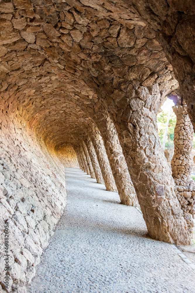 The famous Parc Güell designed by the architect Gaudi in the city of ...