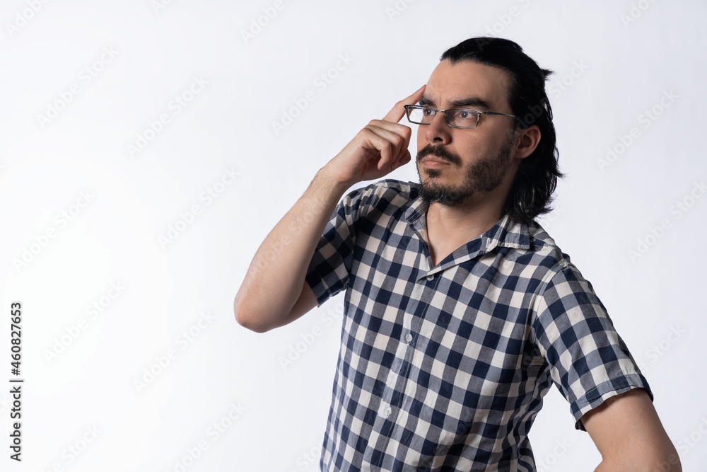 Young Man With Beard Thinking Isolated White Young Man With Beard Thinking Isolated White