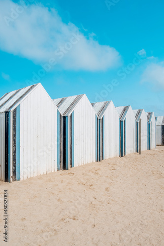 Small houses or beach cabins on the beach of Yport in France