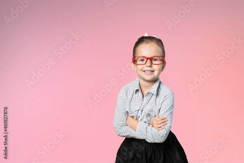 A young happy positive girl smile good mood enjoy on color background