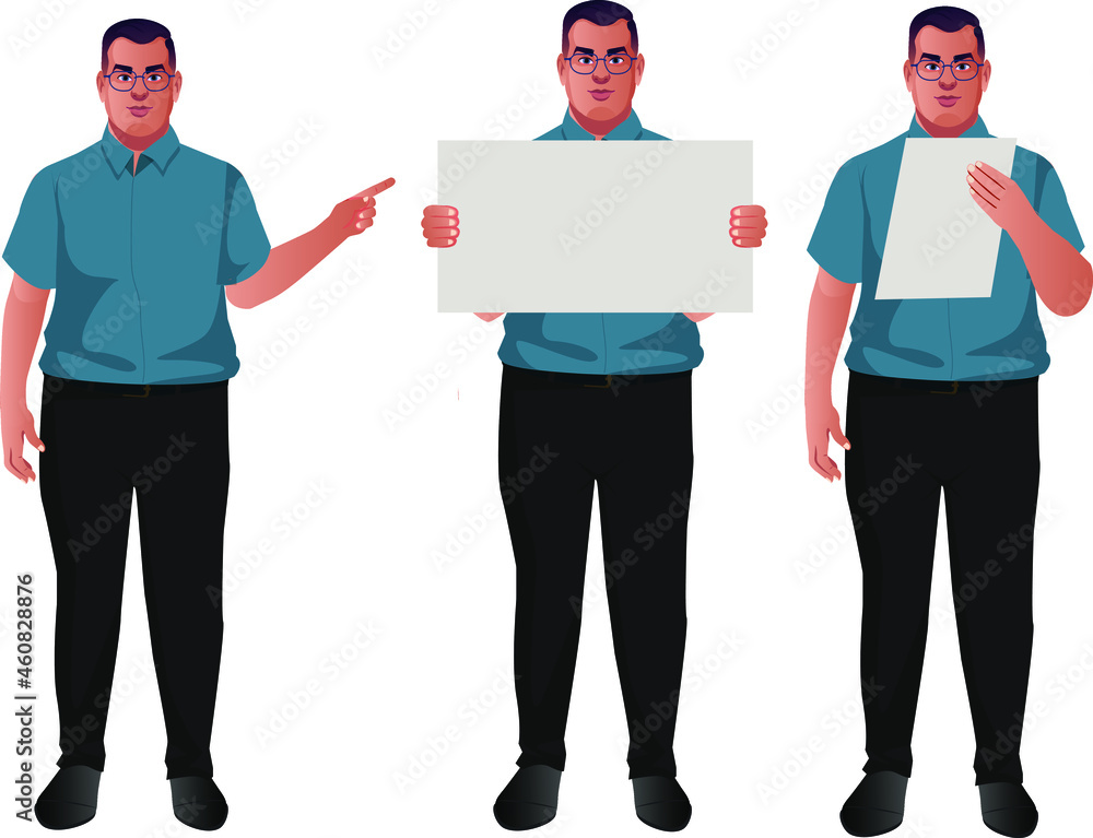 young fat business men character in different poses set vector illustration young fat business men character in different poses set vector illustration