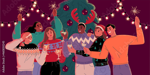 Group of friends celebrating Christmas or New Year