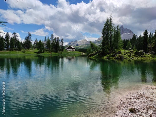 Lake in the mountains. Lake Federa, The Dolomites, Italy