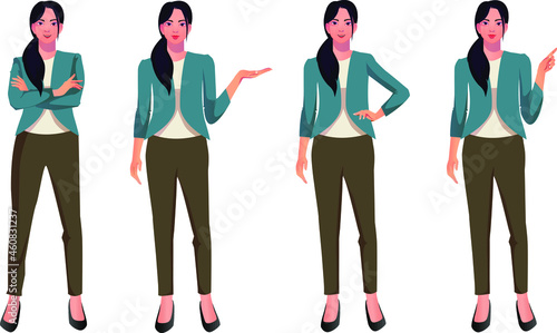 young working woman character in different poses set vector indian style