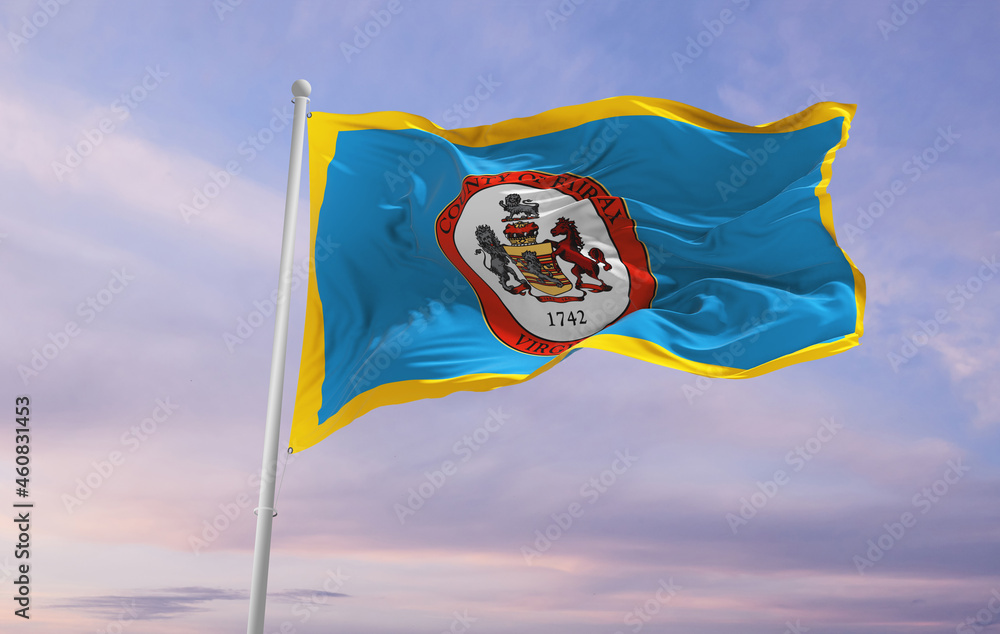 flag of county Fairfax, Virginia , USA at cloudy sky background on