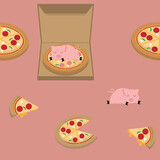 pig sleeping on the pizza in cute cartoon   fabric seamless pattern