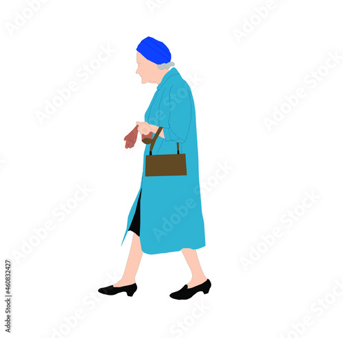 A granny is walking.