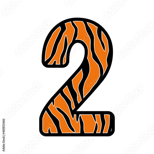 Number 2 with Tiger skin, Number teo with an animal pattern for a birthday party