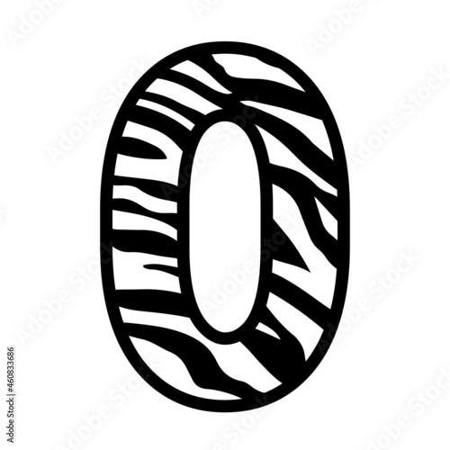 Number 0 with zebra print, Number zero with an animal pattern for a birthday party