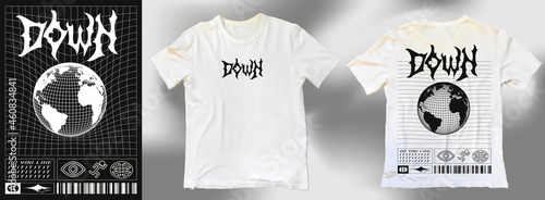 Abstract poster, Sphere of the planet. Stylish White T-shirt, Fashion Streetwear Prints on Clothes, in Acid Graphic style, Trending Designs