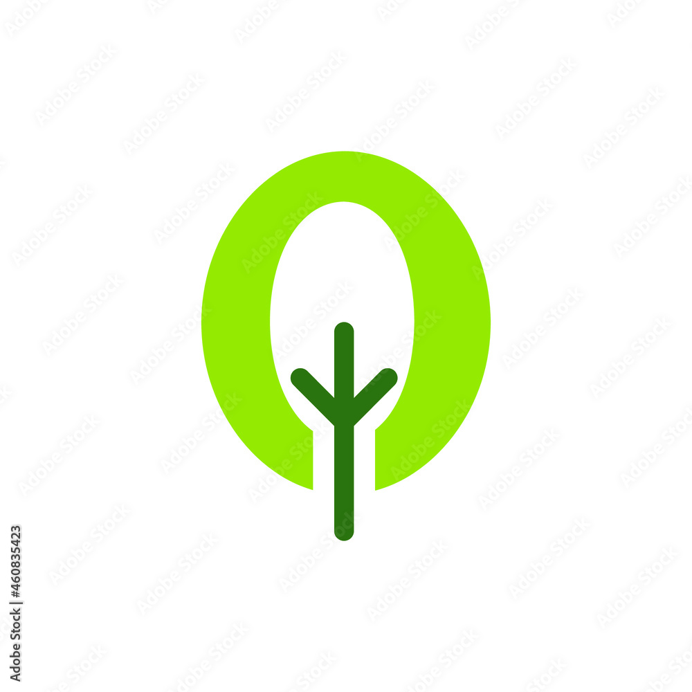 The letter O with a tree shape as a carbon icon