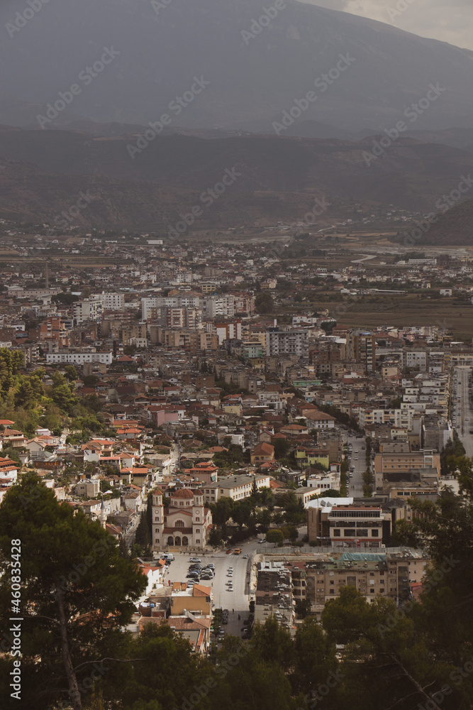 Berat, Albania. The city of a thousand windows. City view. Natural landscape