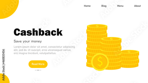 Cashback. Save savings. Financial benefit. Horizontal banner, poster, header for website. Vector illustration