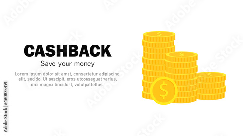 Cashback. Save savings. Financial benefit. Horizontal banner, poster, header for website. Vector illustration