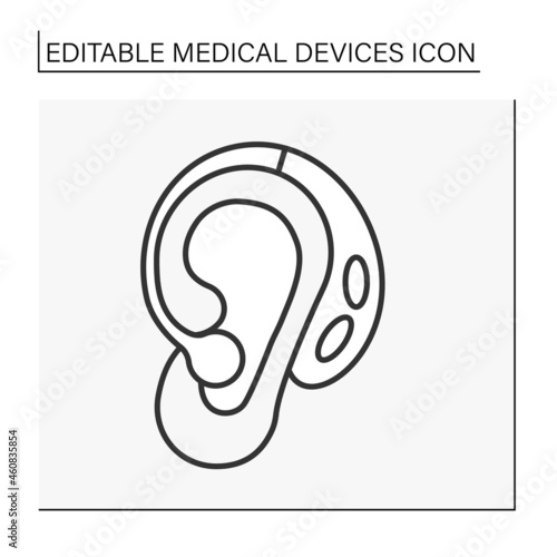  Hearing amplifier line icon. Personal sound amplification products. Louder sound in ear. Medical devices concept. Isolated vector illustration. Editable stroke