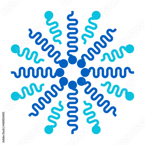 Blue micelle icon isolated on white background. Simple chemical symbol, can be used as a logo on packages with micellar water and other cosmetics. Vector illustration