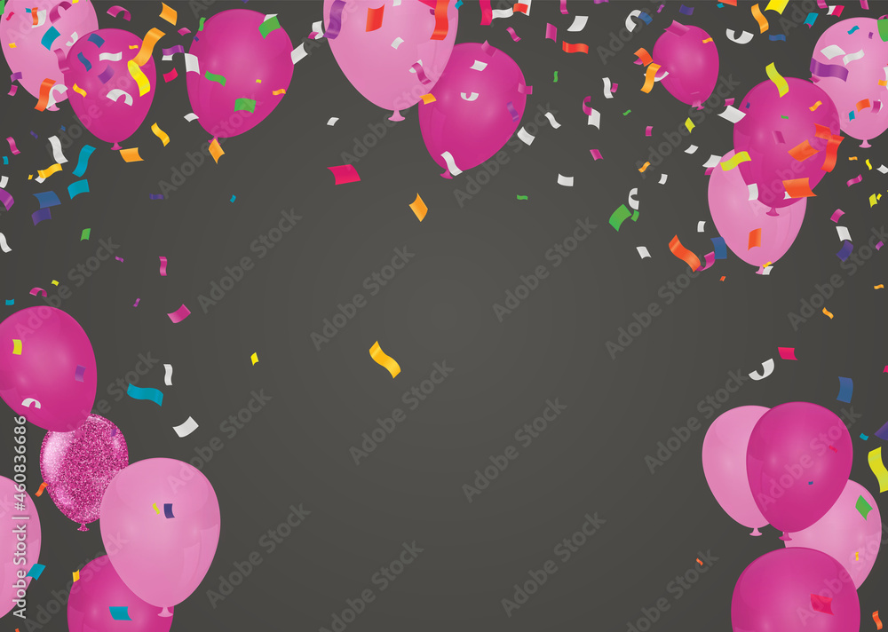 birthday greeting , Balloons pink, Background Card Template Glossy Helium Vector Illustration EPS10