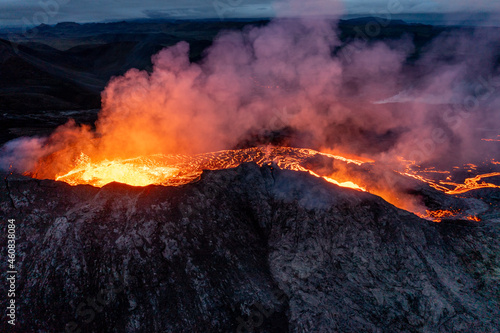 Active volcano aerial view, Mount Fagradalsfjall, Iceland