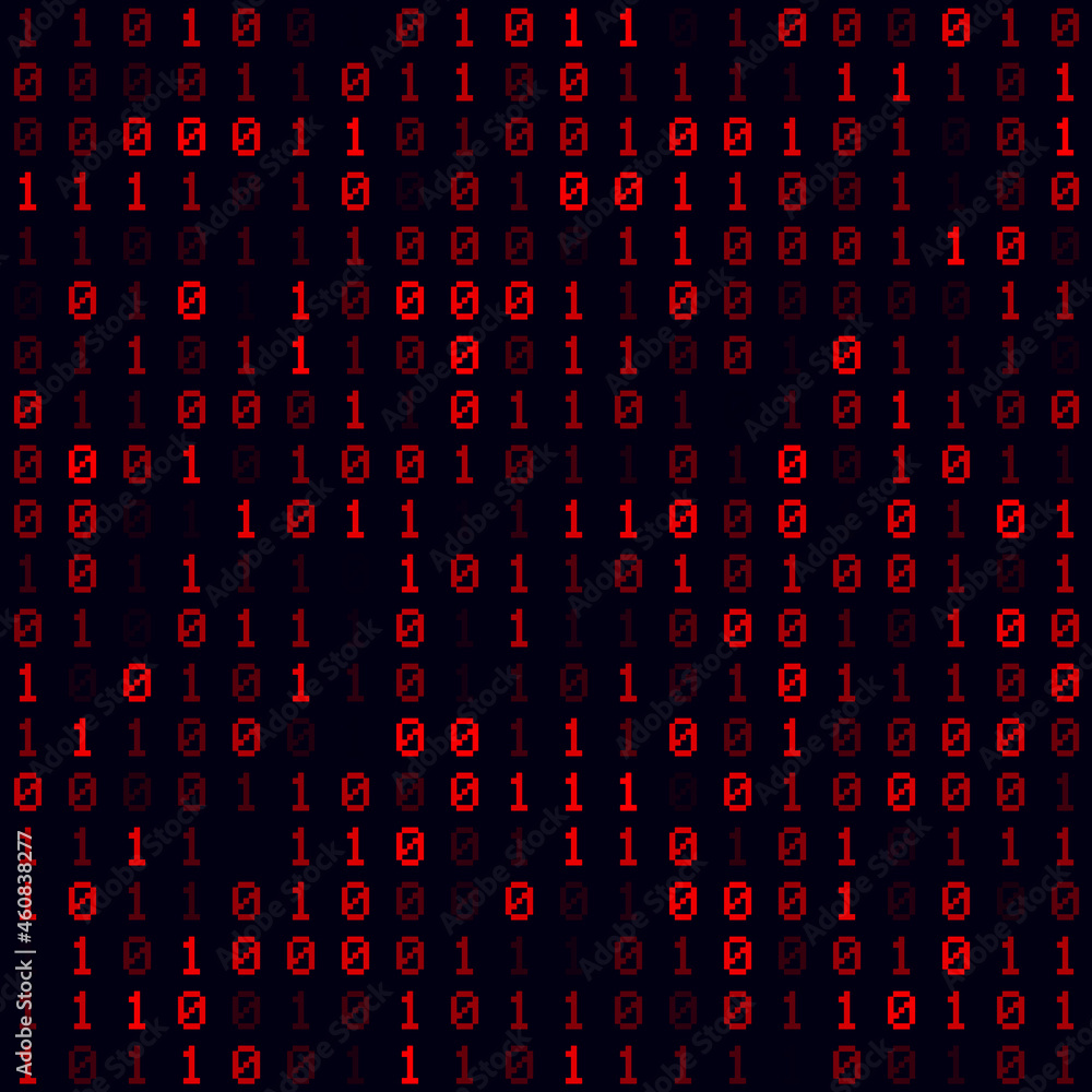 Matrix background. Red filled binary background. Small sized seamless pattern. Vibrant vector illustration.
