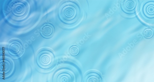 Top view realistic circle radial water ripple from rain drop on blue paddle background.