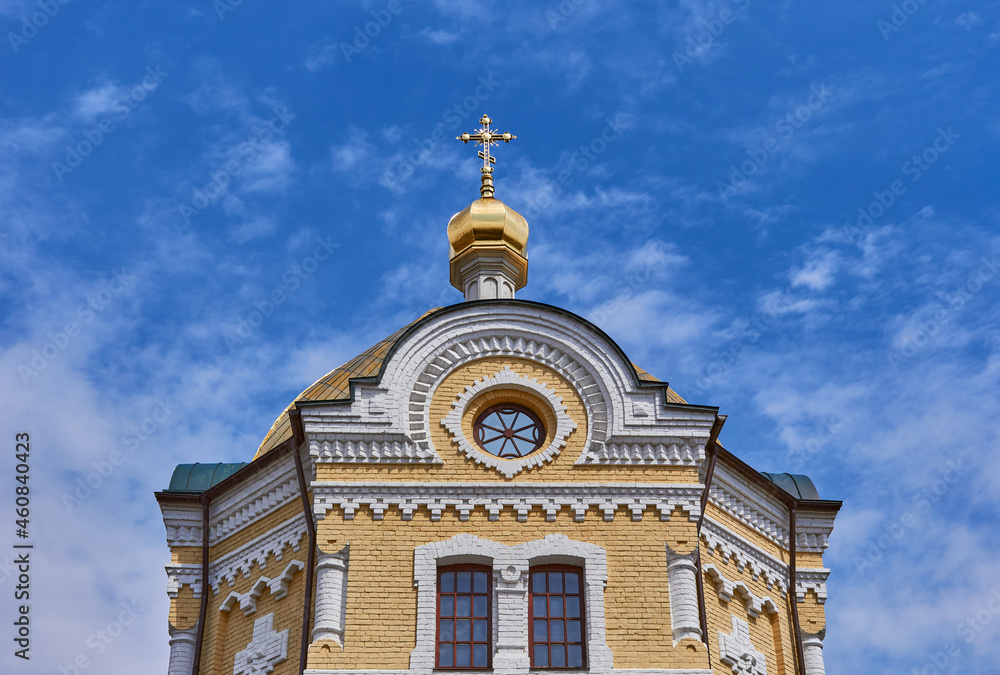 Domes of the church in Kyiv. Facade view of the dome of the church. 