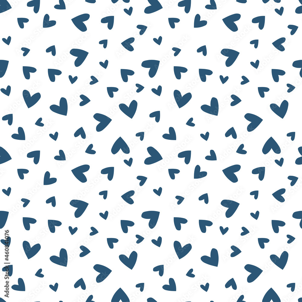 White seamless pattern with navy hearts. White seamless pattern with navy hearts.