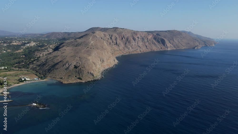 Beautiful drone view on sea, coastline, beach and village on Crete island. Beautiful drone view on sea, coastline, beach and village on Crete island.