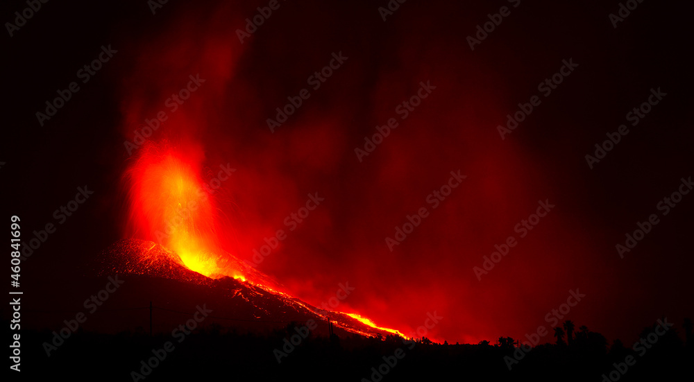 Volcano erupting in Canary Islands. La Palma