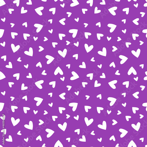 Purple seamless pattern with white hearts.