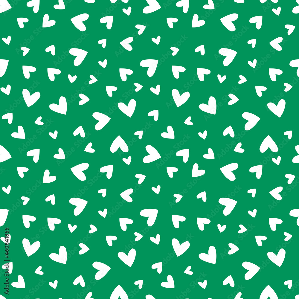 Green seamless pattern with white hearts. Green seamless pattern with white hearts.