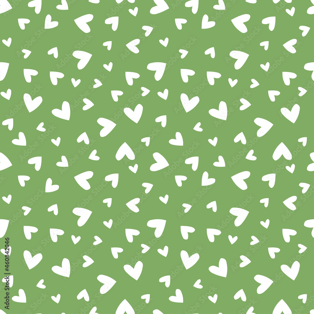 Light green seamless pattern with white hearts. Light green seamless pattern with white hearts.
