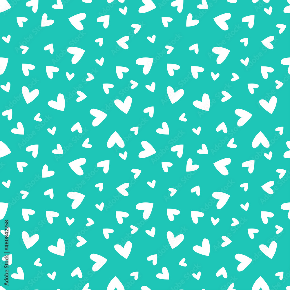 Blue seamless pattern with white hearts.