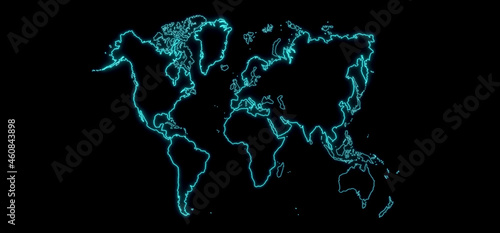 3D Illustration blue golwing world on dark background 