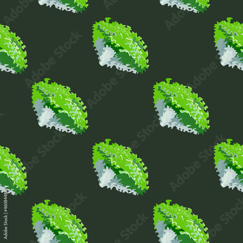 Seamless pattern lola rosa salad on dark gray background. Simple ornament with lettuce.
