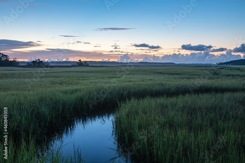 Sunrise over the marsh along the Tolomato River in St. Augustine, Florida. 