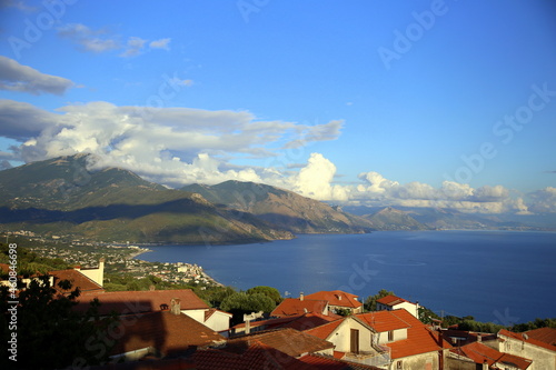 Cloudy top view of the Gulf of Policastro, Ispani, Cilento Campania, Italy