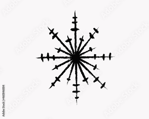 Vector illustration of a textured snowflake , for Christmas and New Year's design, isolated on a white background.