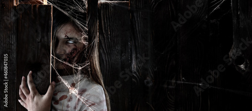 Fotografie Zombie woman costume and makeup for Halloween Festival