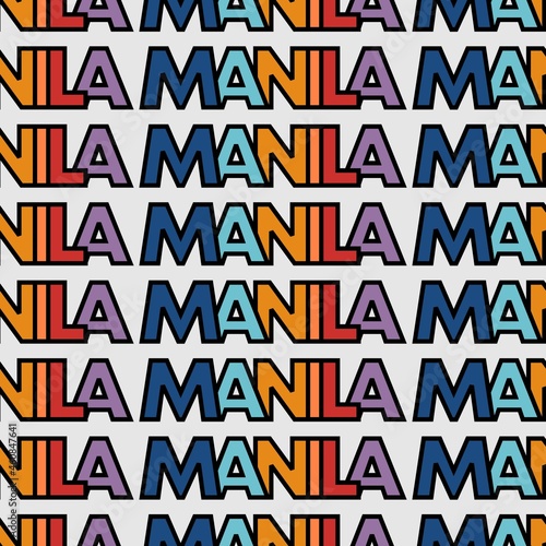 Seamless pattern of text typography manila philippines with rainbow colour scheme for tourist souvenir