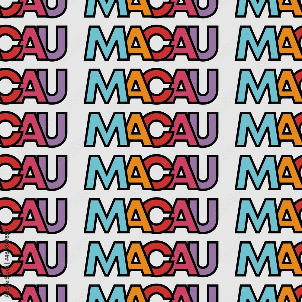 Repetition text seamless pattern of city macau china with colourful scheme colour