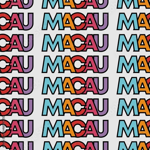 Repetition text seamless pattern of city macau china with colourful scheme colour
