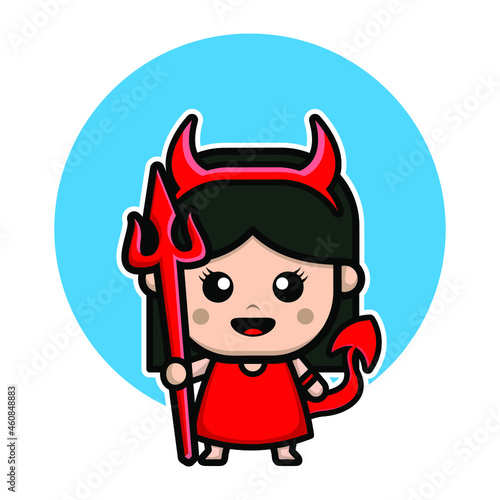 Cute girl devil cartoon illustration halloween concept vector