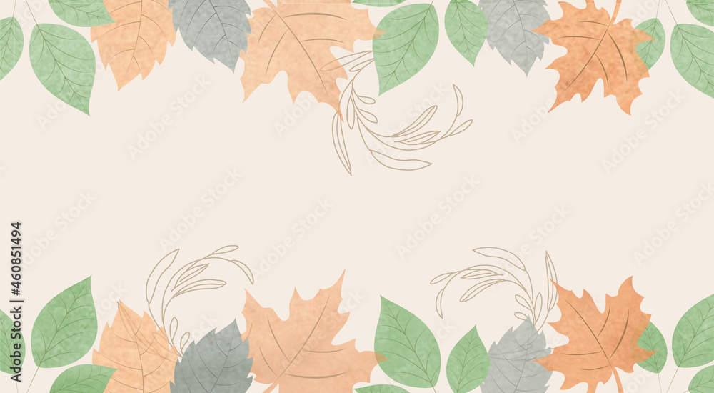 Watercolor autumn leaves background watercolor brush texture and botanical leaves