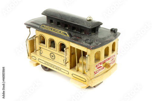 Trolley car model on white
