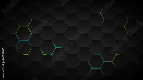 Futuristic Hexagons Surface Loop RGB Multicolor background. Abstract hexagonal surface animation. Neon colors. Seamless loop.